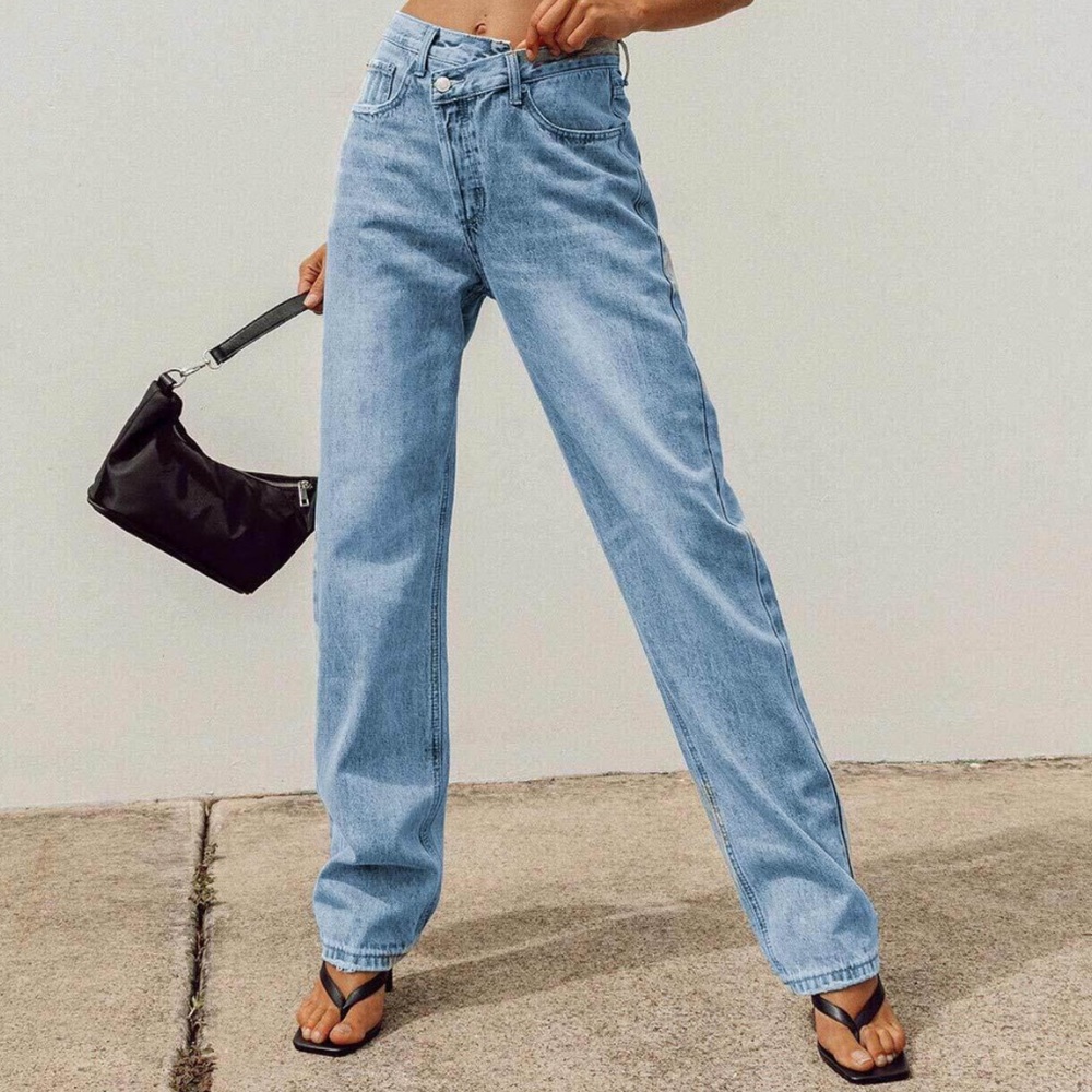 Holly Asymmetric Straight Leg Jean Light Wash Denim